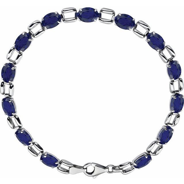 14K White 7x5 mm Oval Lab-Grown Blue Sapphire 7 1/4' Bracelet