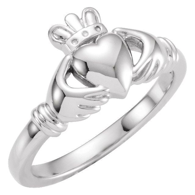 14K White Claddagh Ring