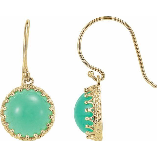 14K Yellow 10 mm Natural Chrysoprase  Earrings