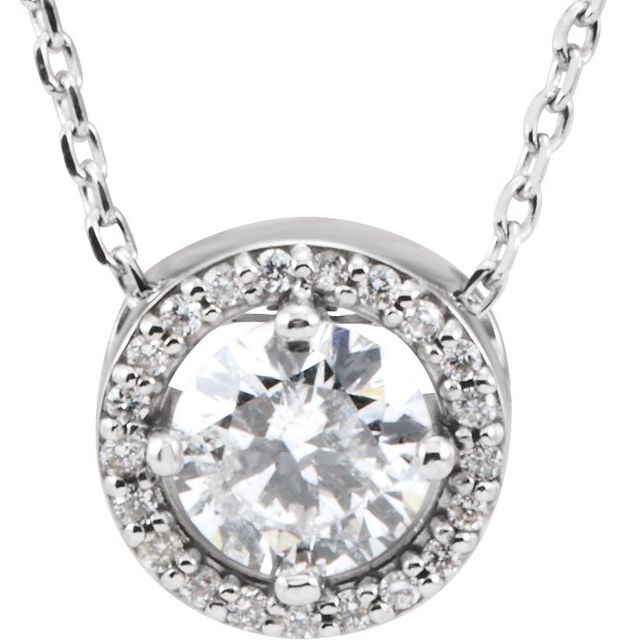 14K White 1/2 CTW Natural Diamond Halo-Style 16' Necklace