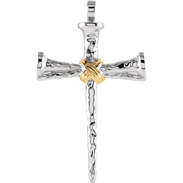 Sterling Silver & 14K Yellow Nail Cross Pendant