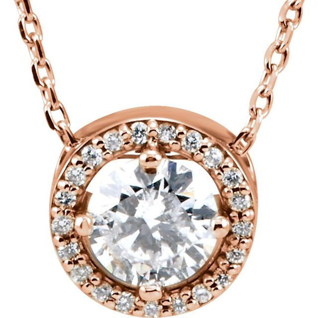 14K Rose 1/2 CTW Lab-Grown Diamond Halo-Style 16' Necklace