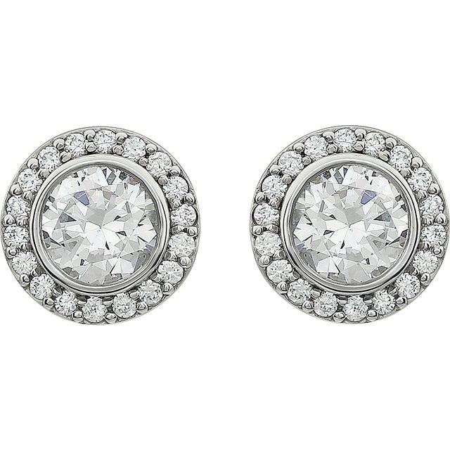 Sterling Silver Imitation White Cubic Zirconia Halo-Style Earrings