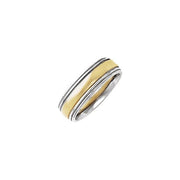 14K White/Yellow/White 6 mm Half Round Band with Double Milgrain Size 10