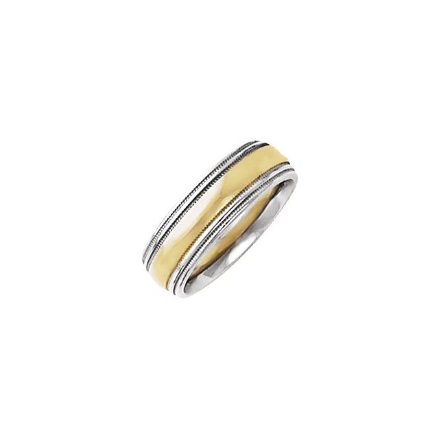 14K White/Yellow/White 6 mm Half Round Band with Double Milgrain Size 10