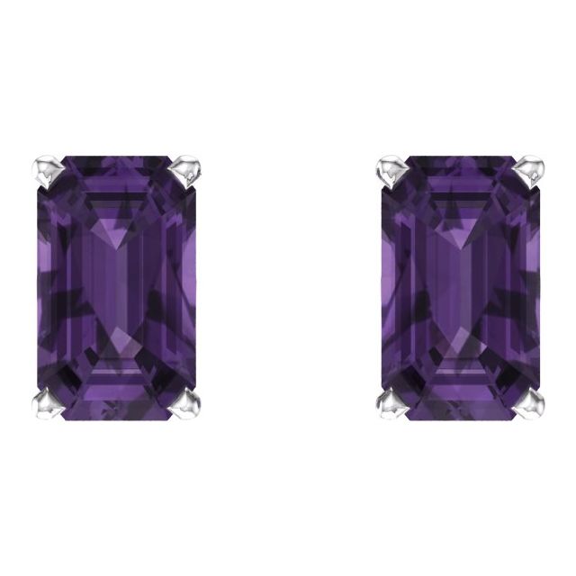 14K White Natural Amethyst Earrings