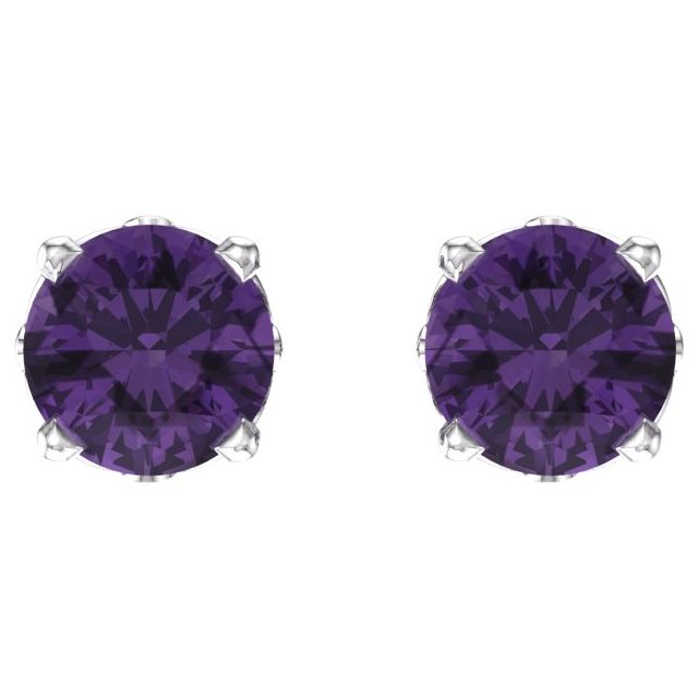 14K White Natural Amethyst 4-Prong Scroll Setting® Stud Earrings