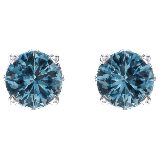 14K White Natural Swiss Blue Topaz 4-Prong Scroll Setting® Stud Earrings
