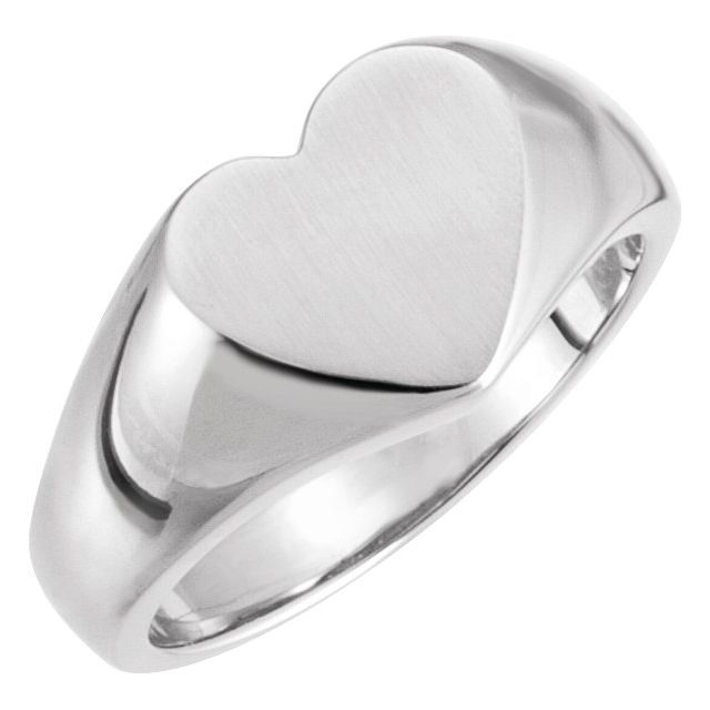 14k White 11x10 Mm Heart Signet Ring