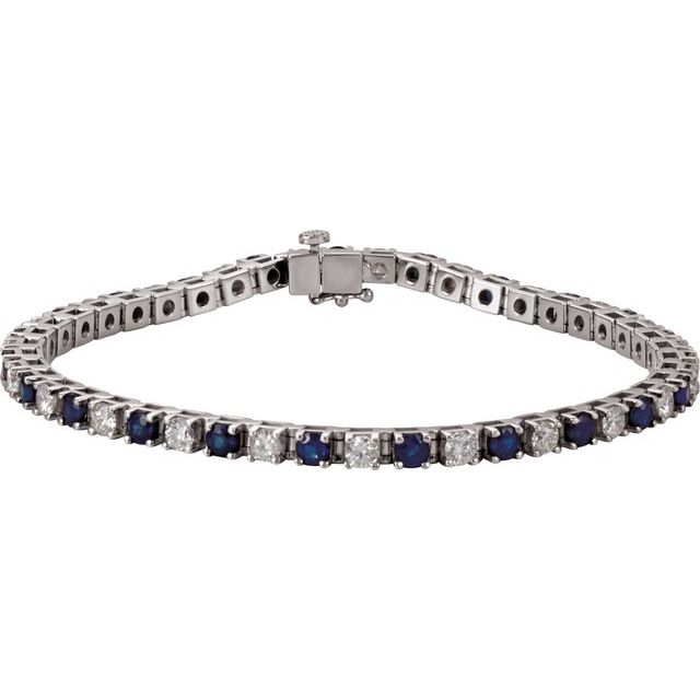 14K White Natural Blue Sapphire & 2 1/3 CTW Natural Diamond Line 7' Bracelet