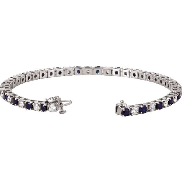 14K White Natural Blue Sapphire & 2 1/3 CTW Natural Diamond Line 7' Bracelet