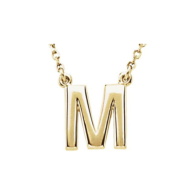 14K Yellow Block Initial M 16' Necklace