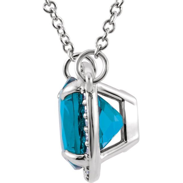 14K White Natural Swiss Blue Topaz & .05 CTW Natural Diamond 16' Necklace