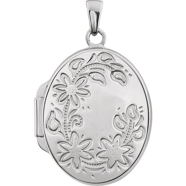 Sterling Silver Engravable Floral Oval Locket