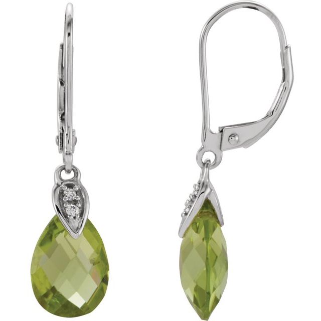 14K White Natural Peridot & .025 CTW Natural Diamond Earrings