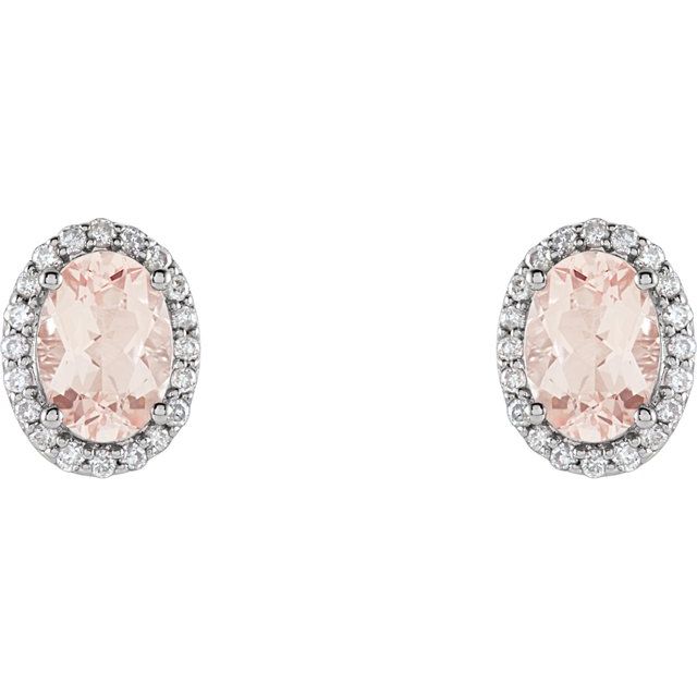 14K White Natural Pink Morganite & 1/5 CTW Natural Diamond Earrings