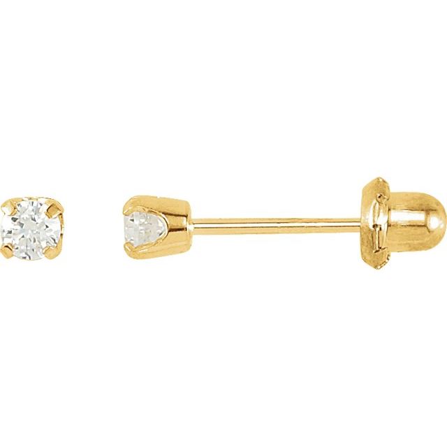14K Yellow 3 mm Imitation White Cubic Zirconia Piercing Stud Earrings