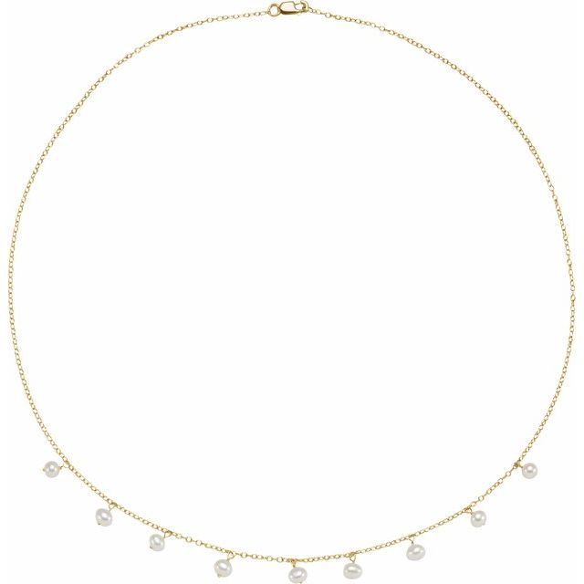 14K Yellow Cultured White Freshwater Pearl 18' Necklace
