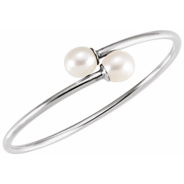 Sterling Silver Cultured Gray Freshwater Pearl Flexible Bangle Bracelet