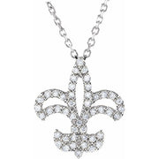 14K White 1/6 CTW Natural Diamond Fleur De Lis 16' Necklace