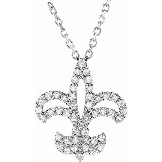 14K White 1/6 CTW Natural Diamond Fleur De Lis 16' Necklace