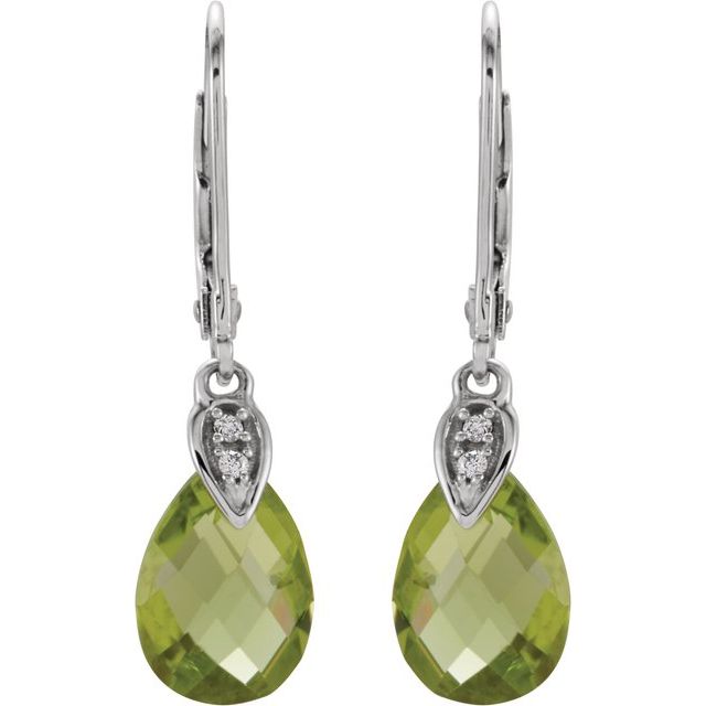 14K White Natural Peridot & .025 CTW Natural Diamond Earrings