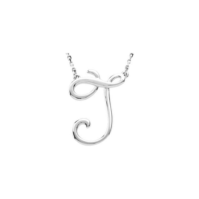 Sterling Silver Script Initial J 16' Necklace