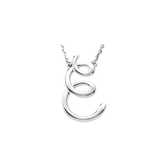 Sterling Silver Script Initial E 16' Necklace