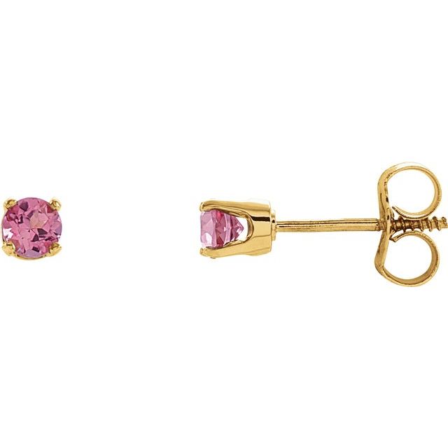 14k Yellow Natural Pink Tourmaline Youth Earrings