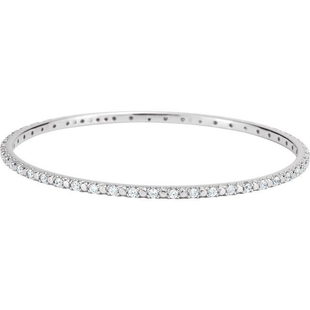 Sterling Silver 2 mm Imitation White Cubic Zirconia Bangle 7 1/2' Bracelet