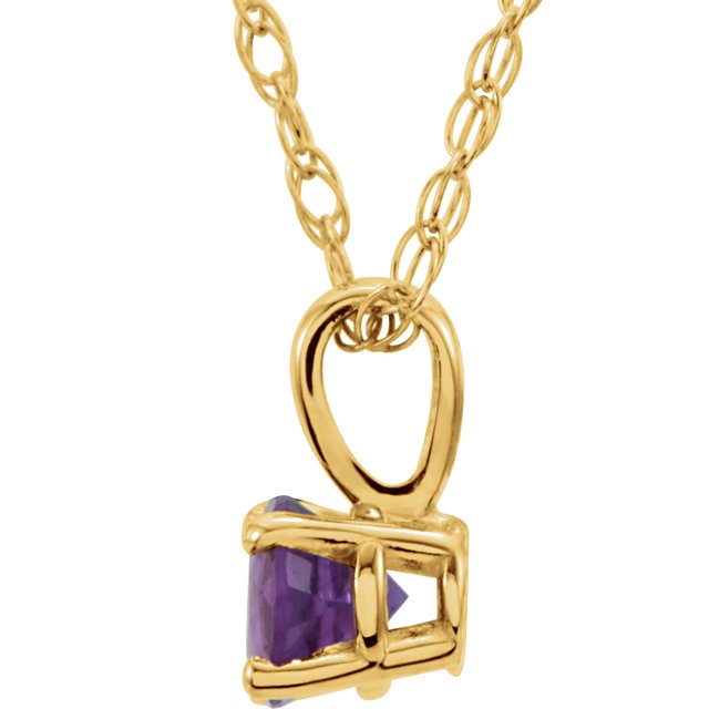14K Yellow 3 mm Amethyst Youth Solitaire 14' Necklace
