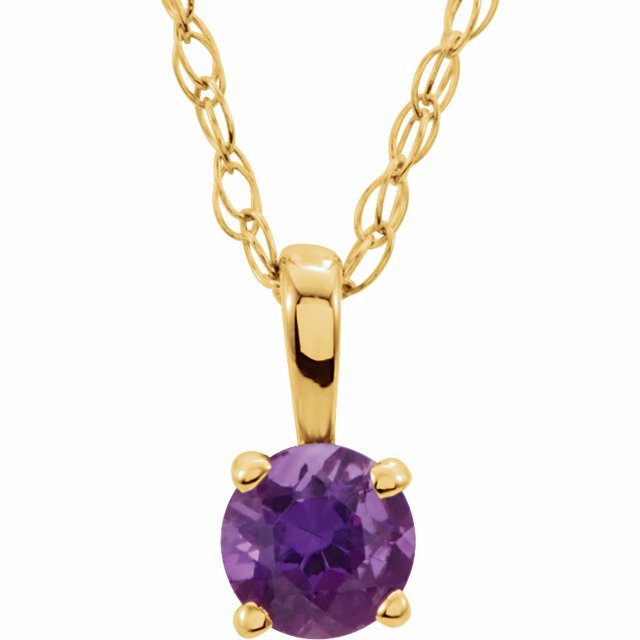 14K Yellow 3 mm Amethyst Youth Solitaire 14' Necklace