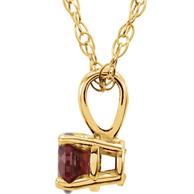 14K Yellow 3 mm Natural Mozambique Garnet Youth Solitaire 14' Necklace
