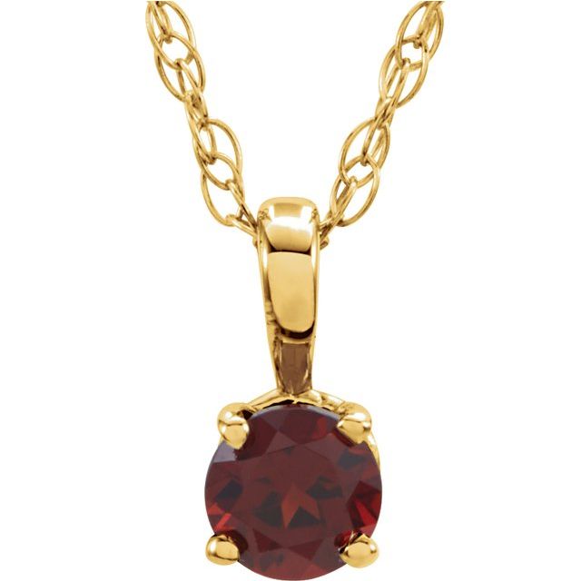 14K Yellow 3 mm Natural Mozambique Garnet Youth Solitaire 14' Necklace