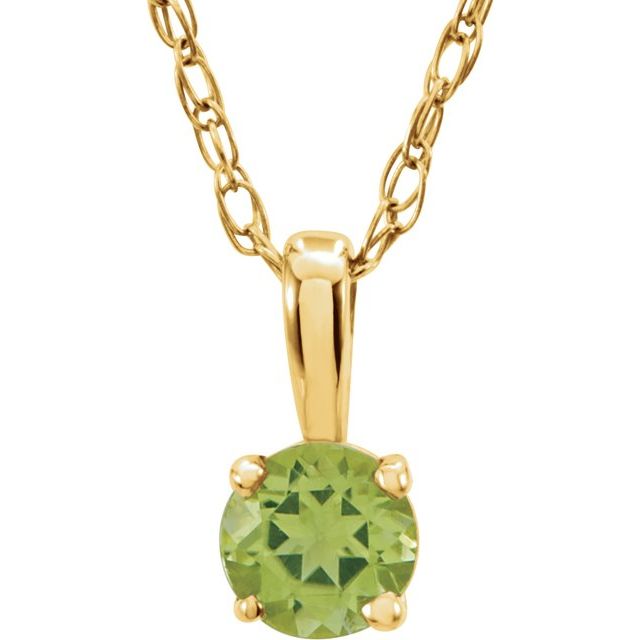 14k Yellow 3 Mm Imitation Peridot Youth Solitaire 14' Necklace