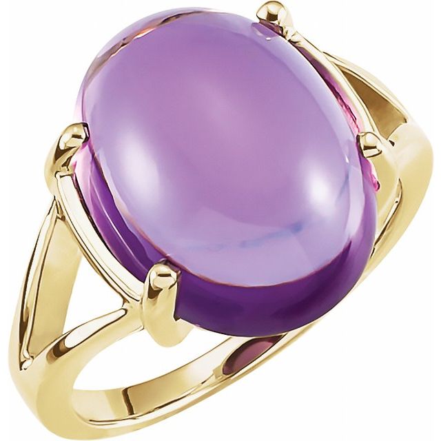 14K Yellow Natural Amethyst Cabochon Ring