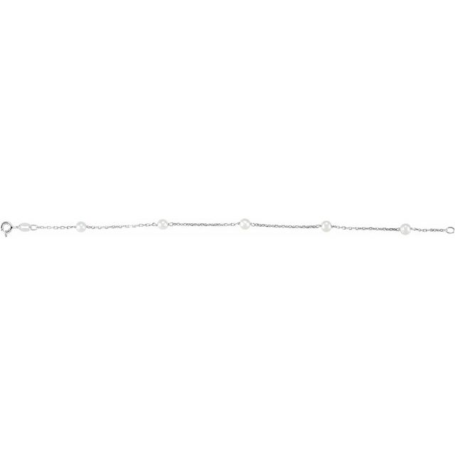 Sterling Silver Cultured White Freshwater Pearl 5-station 7' Bracelet