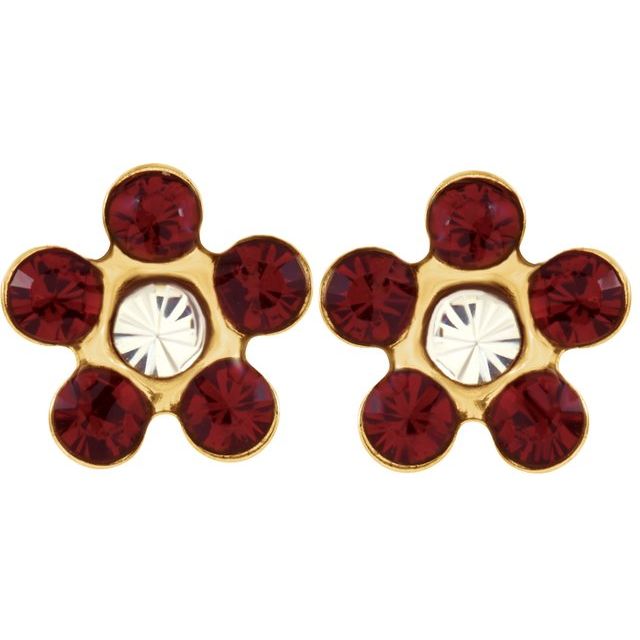 14K Yellow Imitation Garnet Inverness® Piercing Earrings