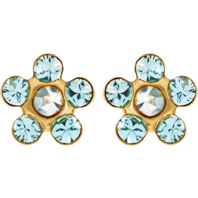 14K Yellow Imitation Aquamarine Inverness® Piercing Earrings