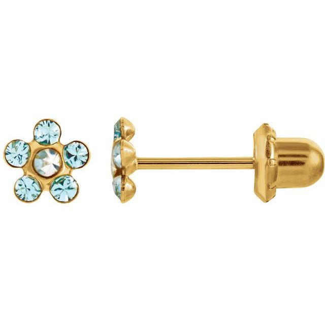 14K Yellow Imitation Aquamarine Inverness® Piercing Earrings