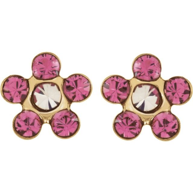 14K Yellow Imitation Pink Tourmaline Inverness® Piercing Earrings