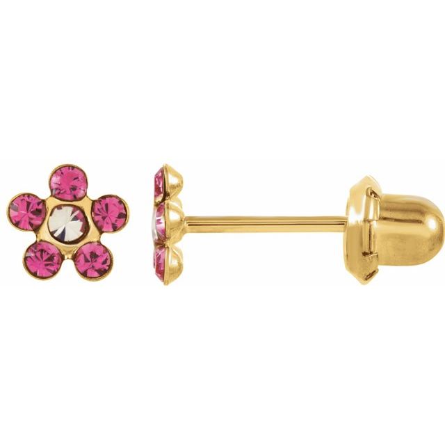14K Yellow Imitation Pink Tourmaline Inverness® Piercing Earrings