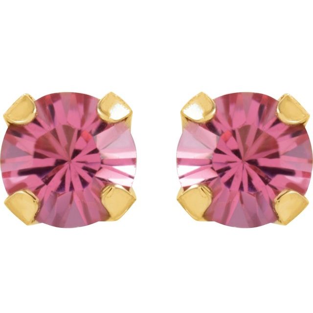 14K Yellow Imitation Pink Tourmaline Inverness® Piercing Earrings