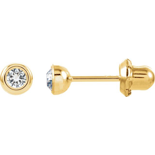 14K Yellow Imitation White Crystal Piercing Earrings