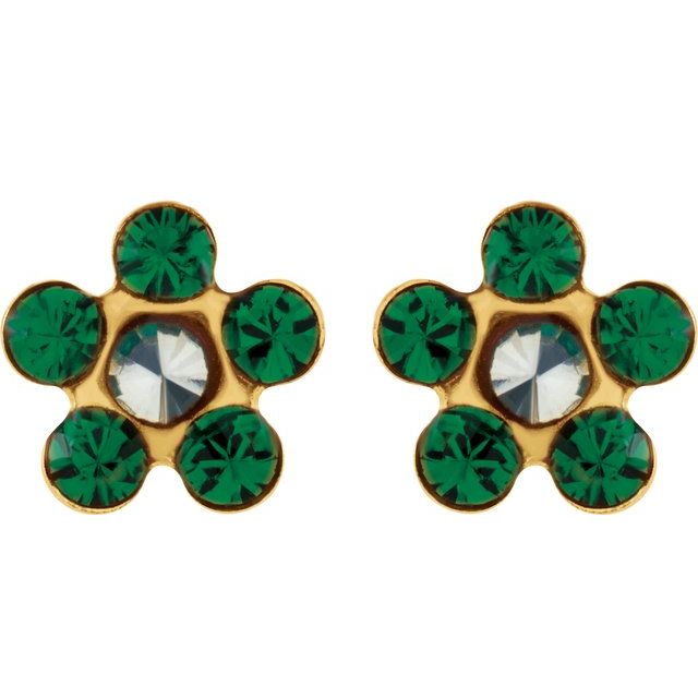 14K Yellow Imitation Emerald Inverness® Piercing Earrings