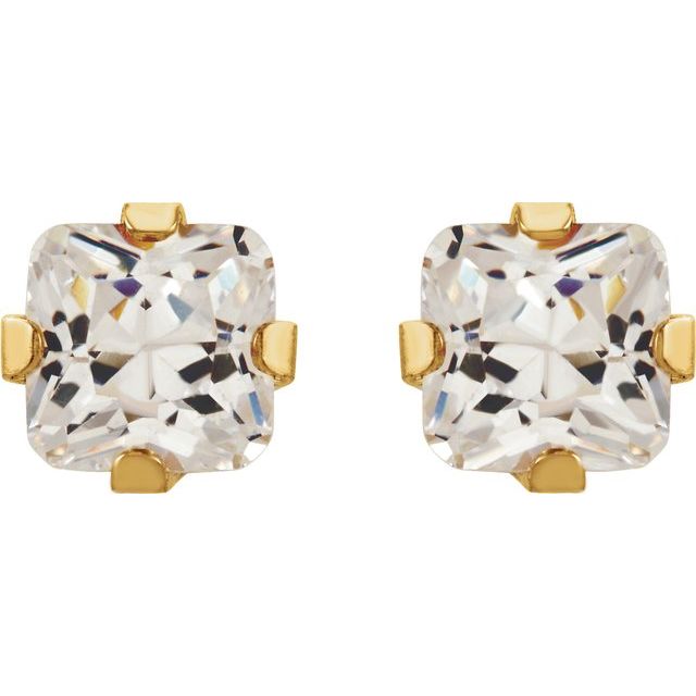 14K Yellow 5 mm Square Imitation White Cubic Zirconia Piercing Stud Earrings