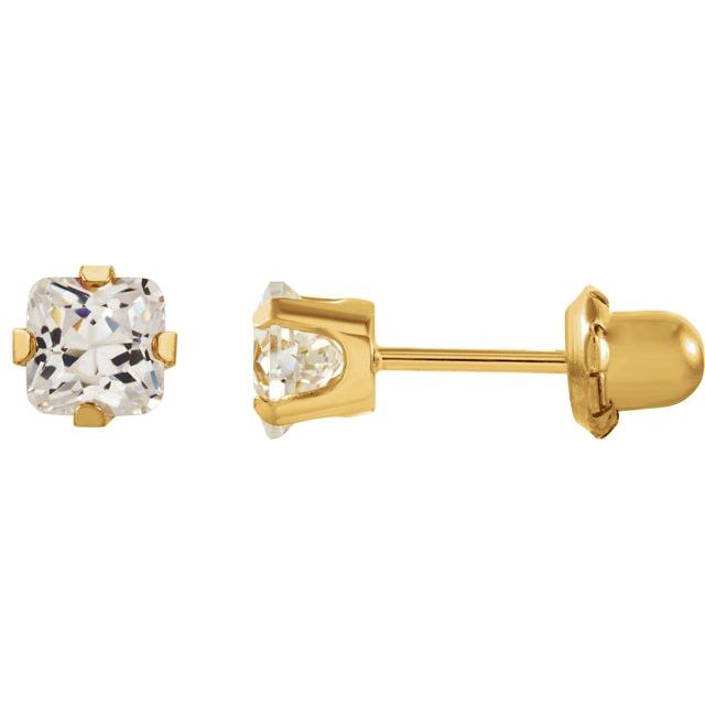 14K Yellow 5 mm Square Imitation White Cubic Zirconia Piercing Stud Earrings