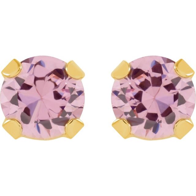 14K Yellow 5 mm Round Imitation Pink Cubic Zirconia Piercing Stud Earrings