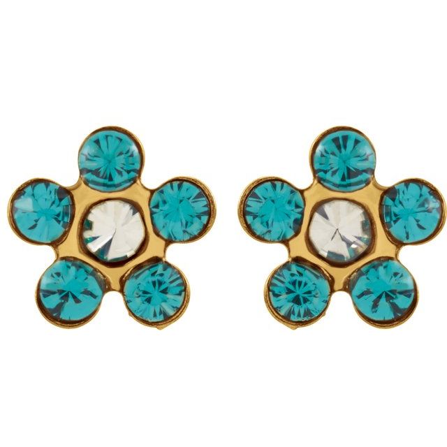 14K Yellow Imitation Teal Zircon Inverness® Piercing Earrings
