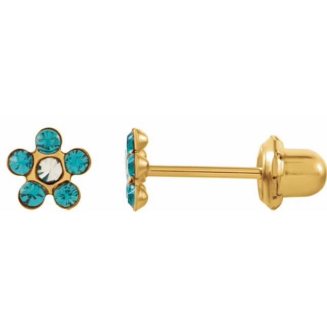 14K Yellow Imitation Teal Zircon Inverness® Piercing Earrings